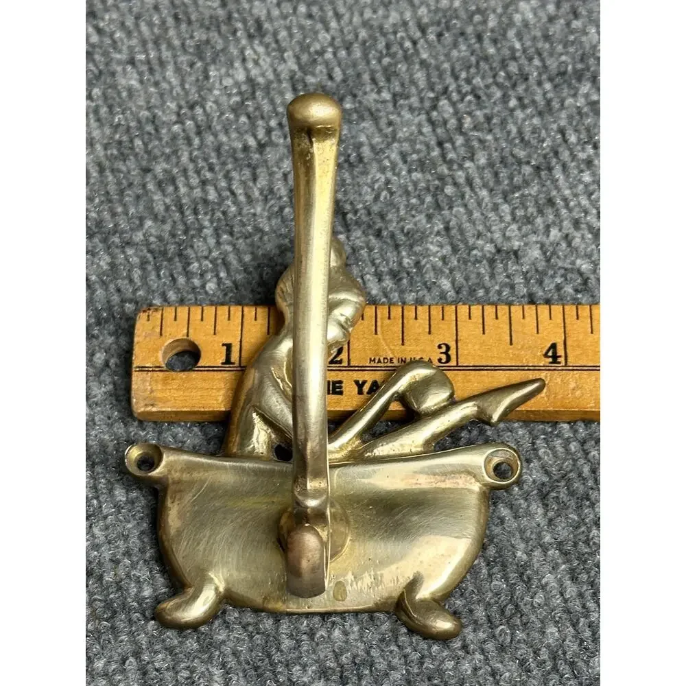 Vintage 70s brass shower hook woman bathing Rosenthal Taiwan 4x4 bath tub soak